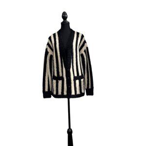 Society Amuse Black & White Fuzzy Angora Sweater | Large